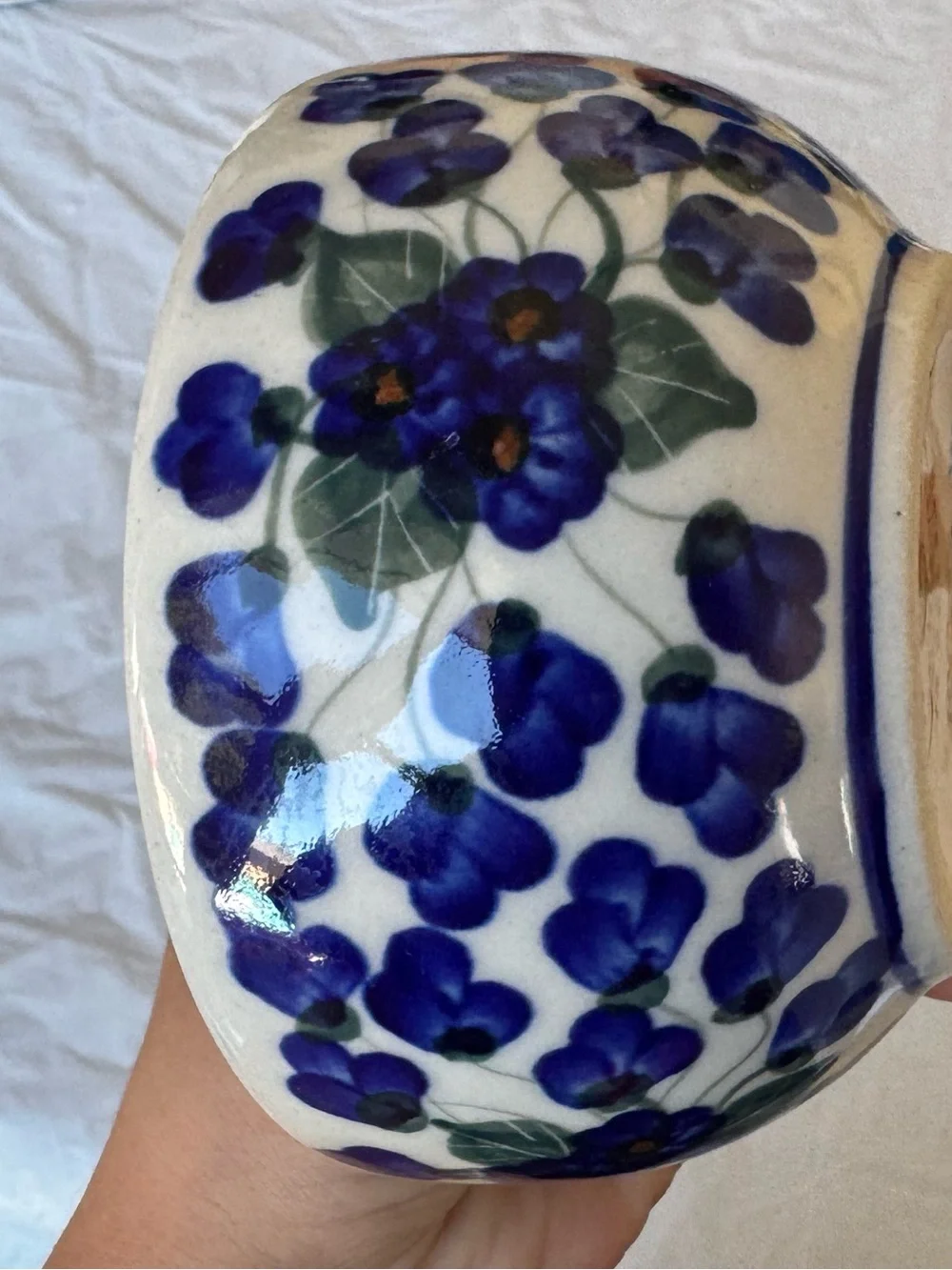 Polish Pottery Ceramic Apple Box with Blue Floral Pattern